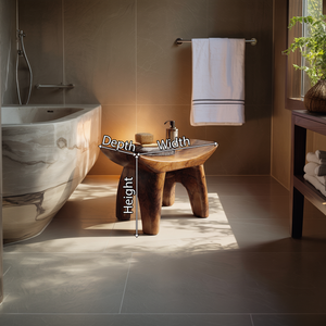 Handcrafted Solid Wood Bath Stool in Organic Form