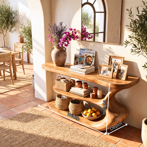 Organic Wooden Console Shelf Handmade Sculptural Storage Table