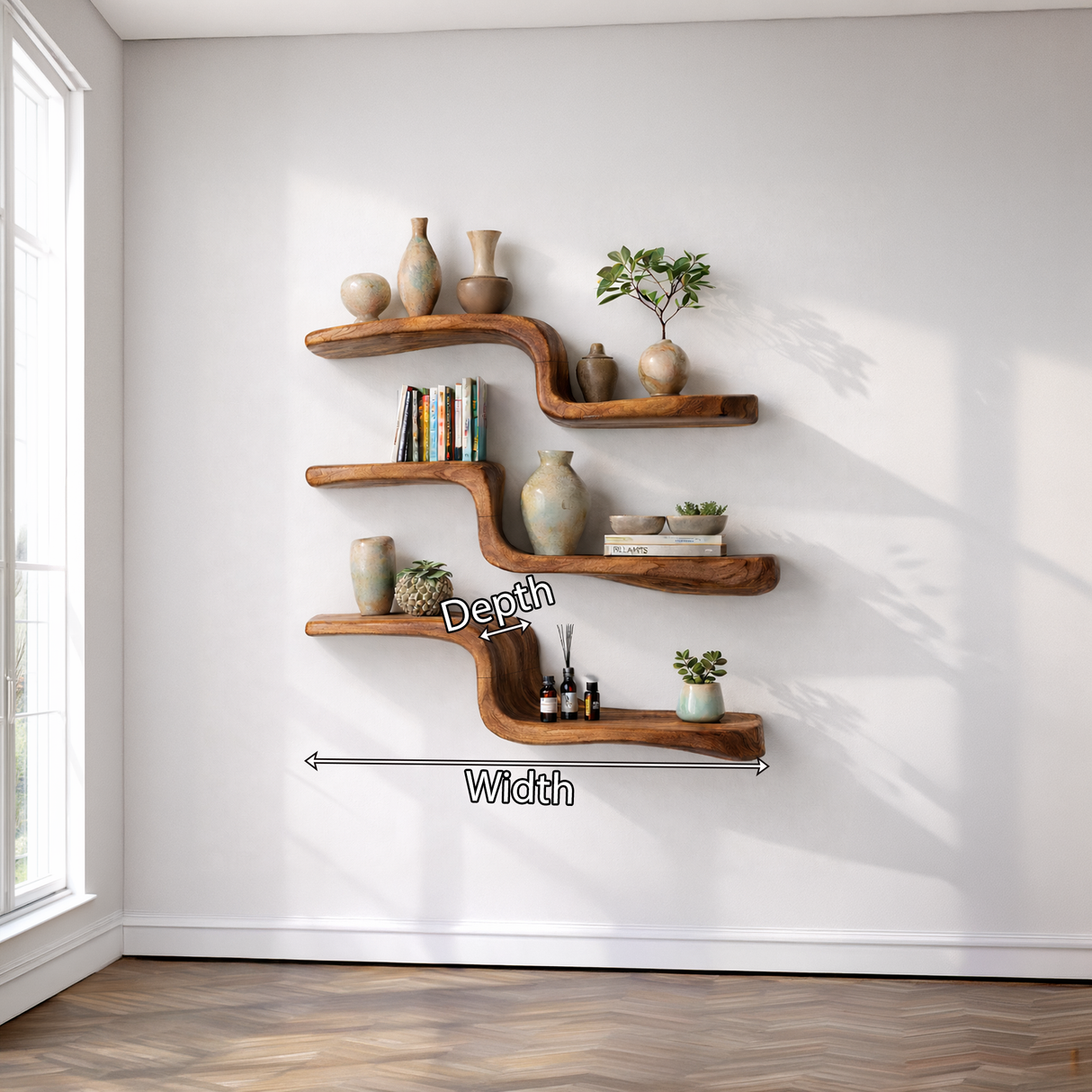 Handcrafted Solid Wood Wave Wall Shelf for Modern Interiors