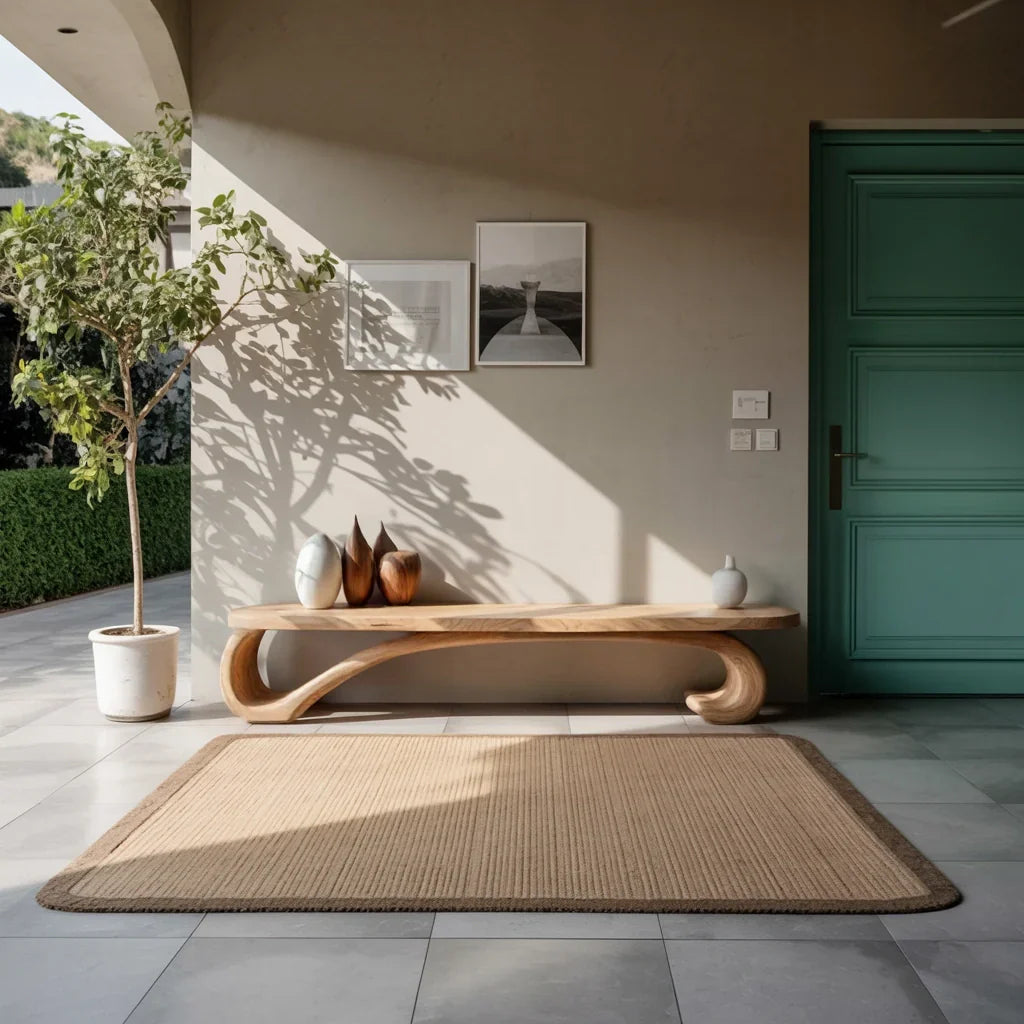 Organic Solid Wood Console Bench with S-Curve Base for Modern Home