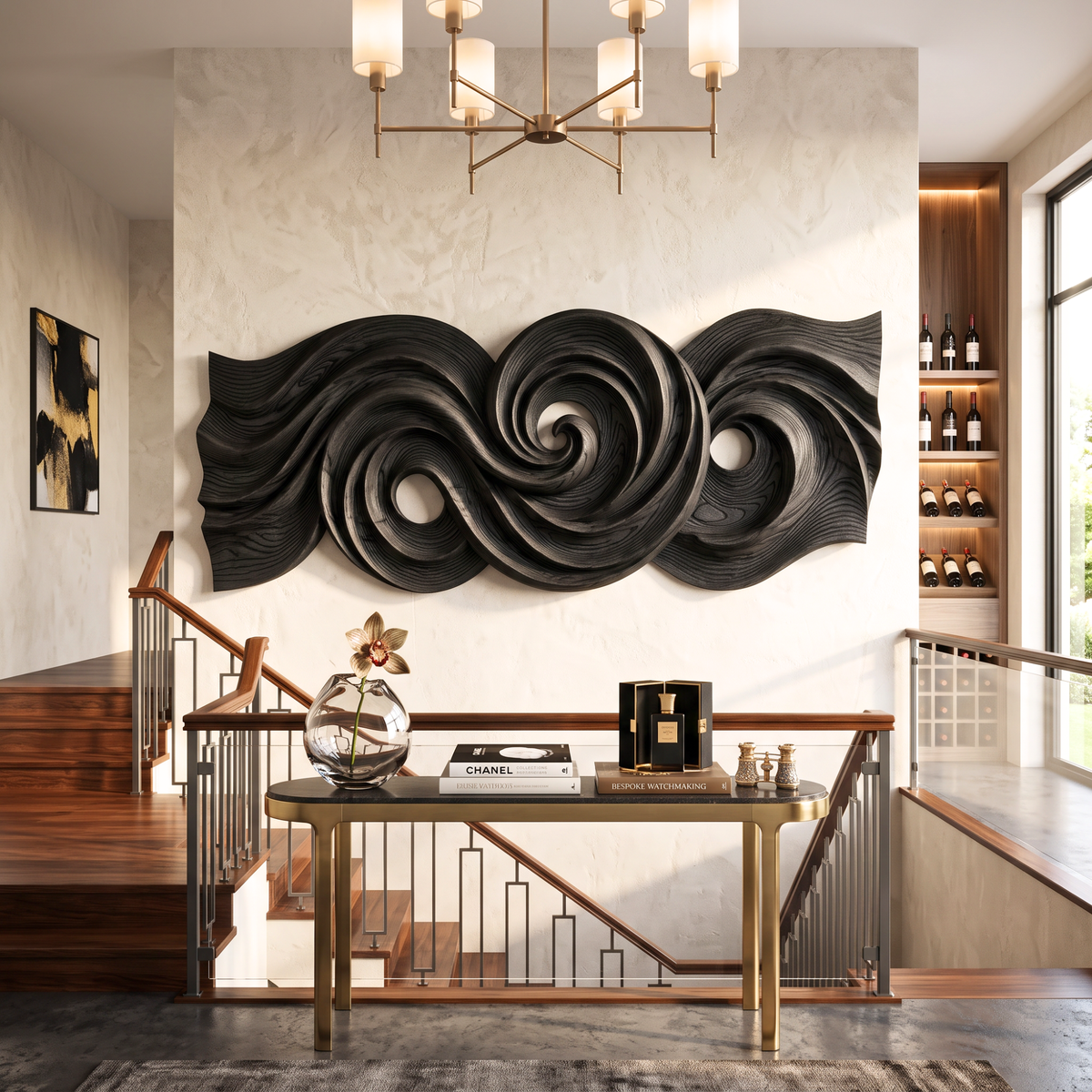 Spiral Tide Wood Wall Sculpture with Organic Flow