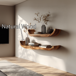 Curved Solid Wood Floating Wall Shelves Set