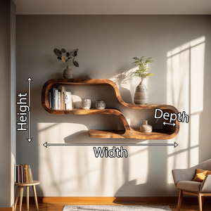 Organic Solid Wood Curved Floating Shelf for Living Room