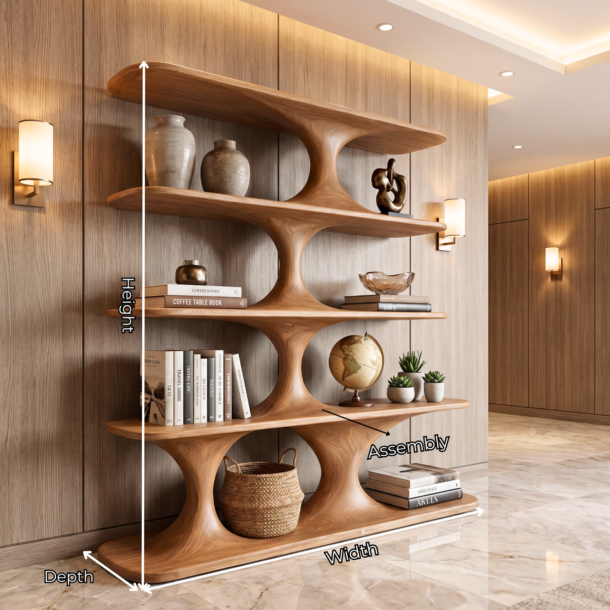 Sculptural Wood Shelving Modern Organic Bookshelf Handmade Contemporary Display Storage Unit