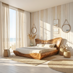 Sculptural Solid Wood Platform Bed with Organic Curved Headboard