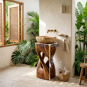 Sculptural Twisted Wood Pedestal Vanity with Organic Open Form