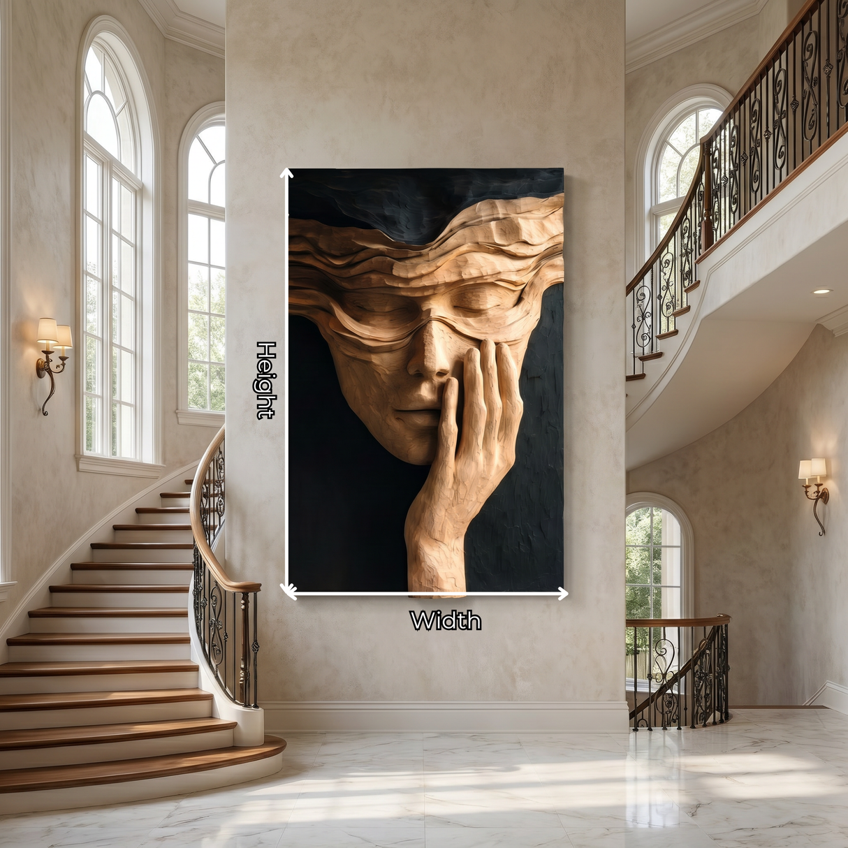 Veiled Face Wood Wall Art with Hand Detail