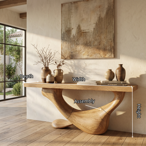 Console Table Solid Wood with Asymmetric Crescent Loop Base for Entryway Decor