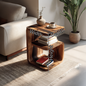 Solid Wood C-Shaped Side Table with Open Shelving