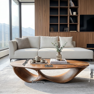 Solid Wood Coffee Table with Double Curved Hollow Base for Living Room