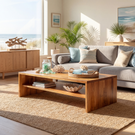 Solid Wood Rectangular Coffee Table with Open Shelf Storage