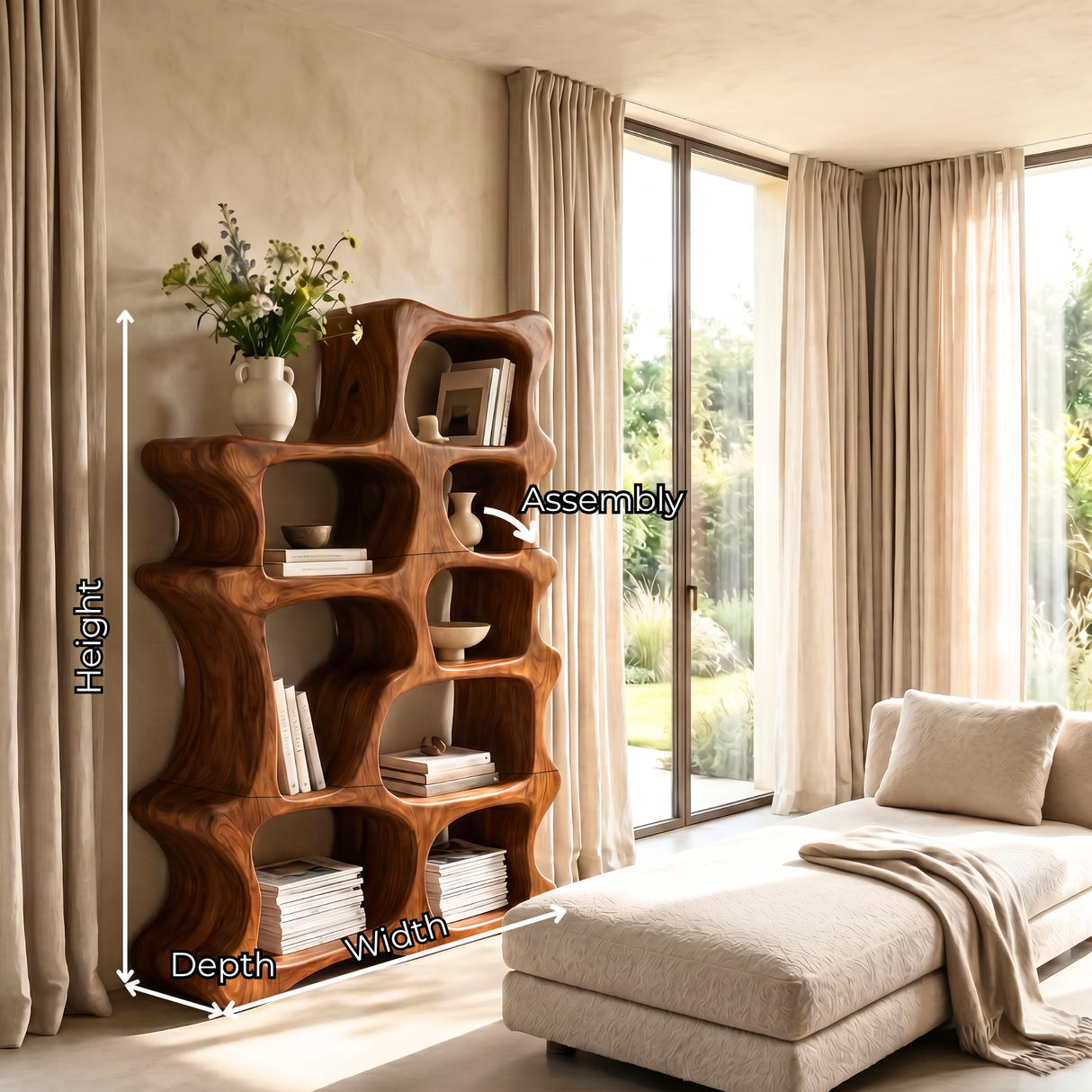 Handmade Freeform Wooden Bookshelf Artistic Display Cabinet