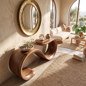 Solid Wood Console Table with Sculptural Double Loop Base for Entryway Decor