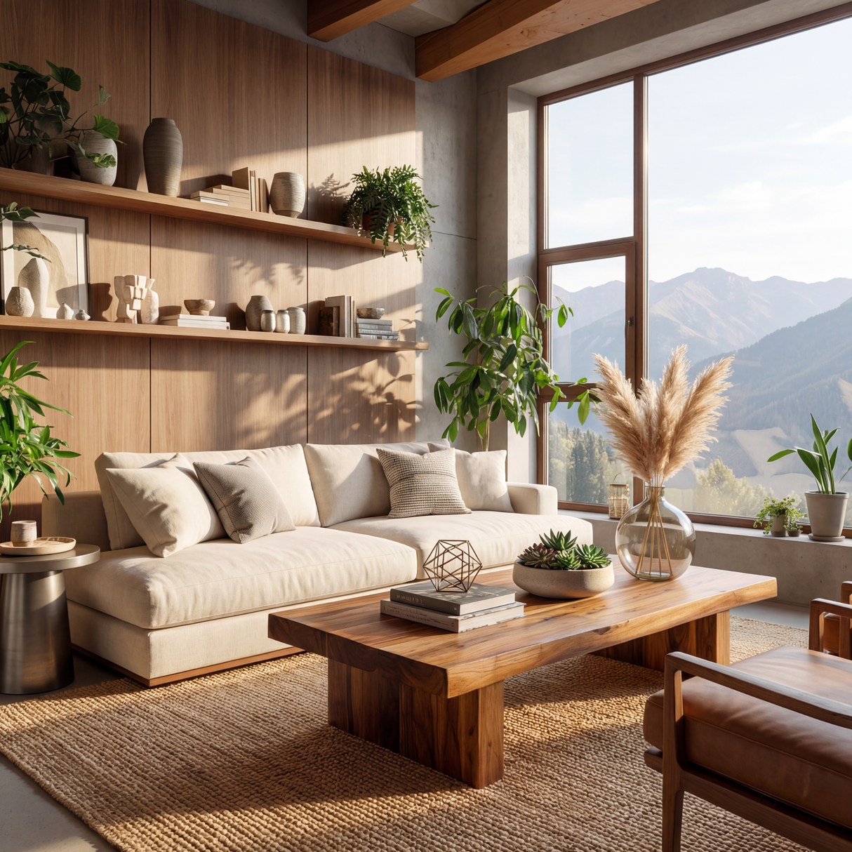 Solid Wood Rectangular Coffee Table with Chunky Block Base