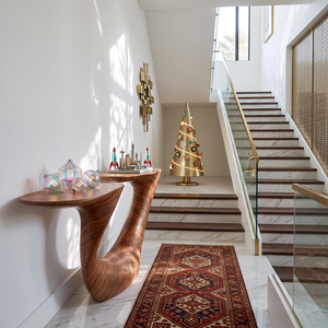 Organic Solid Wood Console Table with Sculptural Double Curve Base