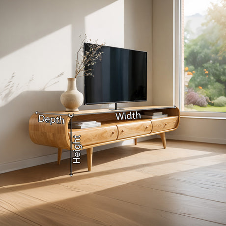 Mid-Century Solid Wood TV Console with Curved Frame