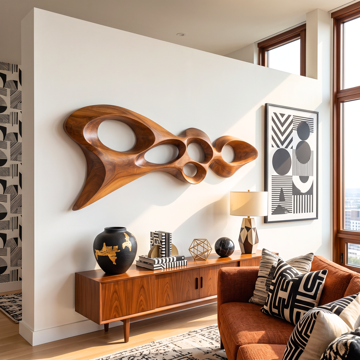 Wall Sculpture Abstract Organic Flow with Sculptural Open Forms