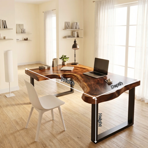 Live Edge L Shaped Solid Wood Desk with Metal Legs