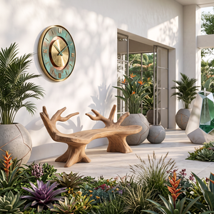 Branch Form Solid Wood Garden Bench with Sculptural Root Base