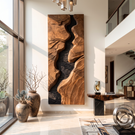 Vertical Sculpted Wood Wall Art with Layered Relief and Contrasting Textures