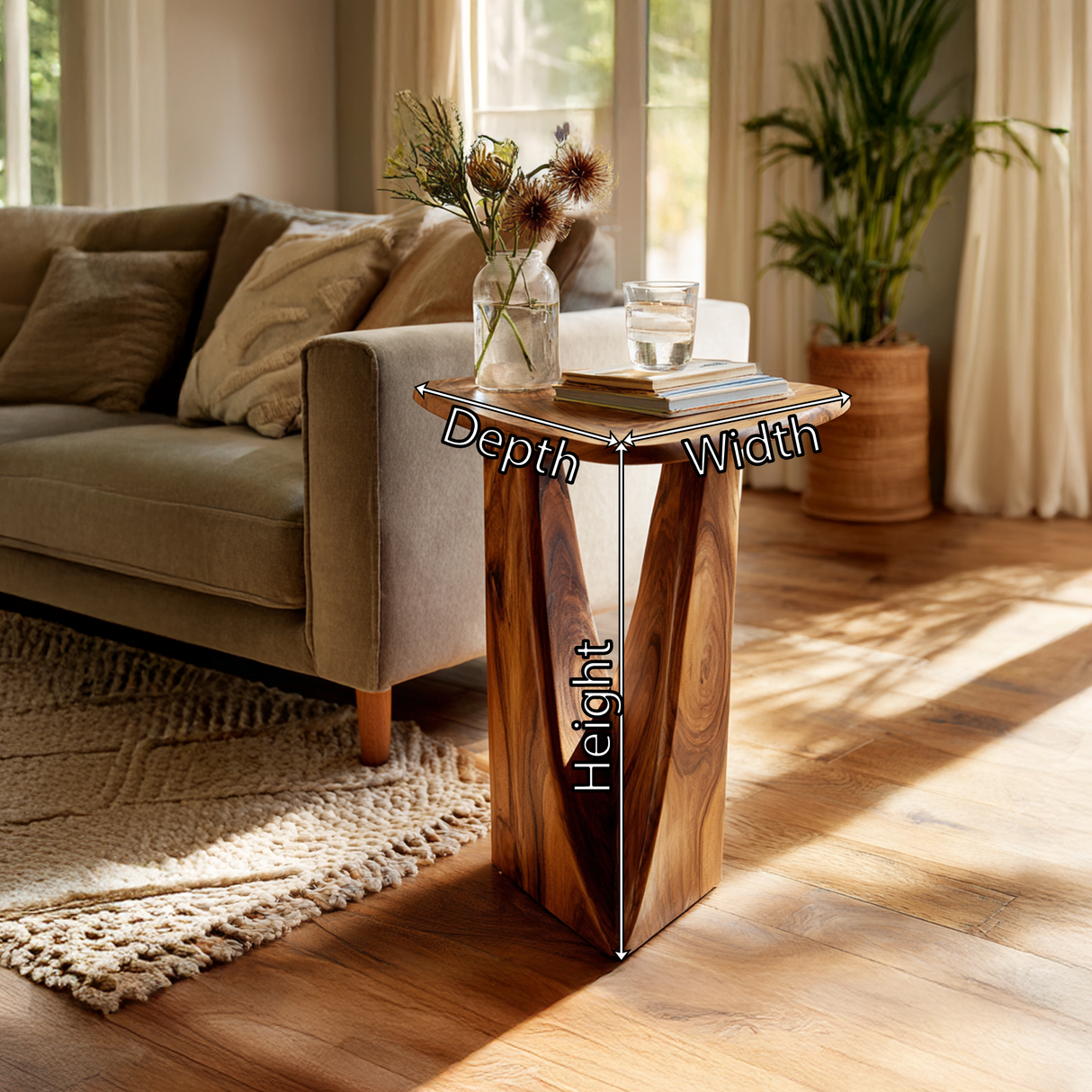 Sculptural Solid Wood Side Table for Modern Living