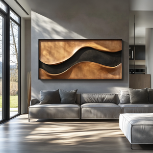 Sculptural Wood Wall Art Panel with Black Wave