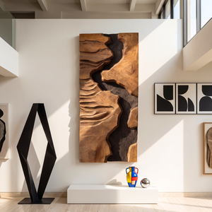 Abstract Solid Wood Wall Art with Layered Canyon Carvings