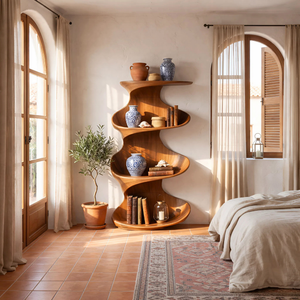 Twisted Wood Display Shelf with Tiered Open Shelves