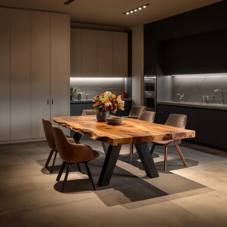 Live Edge Solid Wood Dining Table with Natural Slab for Modern Home