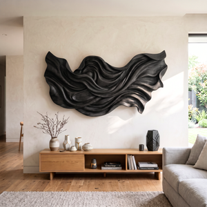 Wall Sculpture Flowing Wood Waves with Sculptural Organic Layers