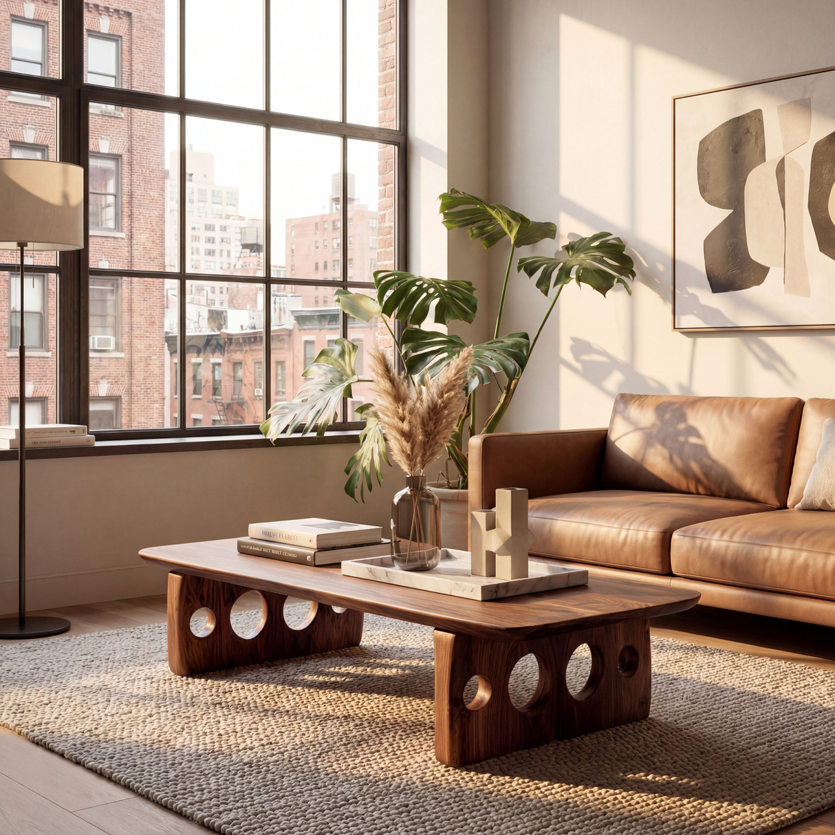 Sculptural Wood Coffee Table with Circular Cutout Base