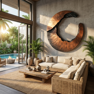 Wall Sculpture Solid Wood Open Crescent Ring for Bedroom and Living Room Decor
