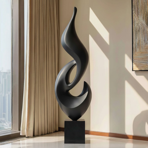 Tall Solid Wood Abstract Flame Floor Sculpture with Plinth for Modern Interiors