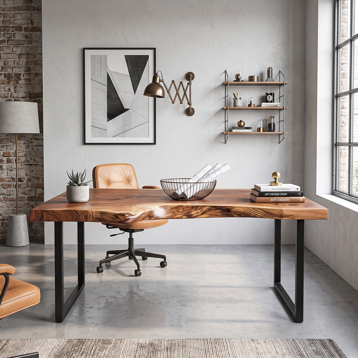 Live Edge Solid Wood Desk with Black Metal U Legs