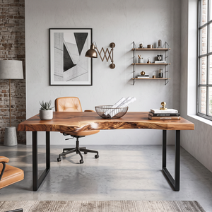 Live Edge Solid Wood Desk with Black Metal U Legs