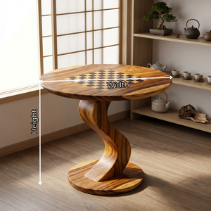 Solid Wood Round Chess Table with Curved Sculptural Pedestal Base