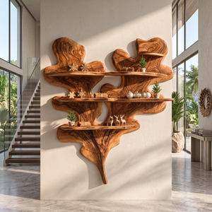 Sculptural Solid Wood Wall Shelf with Layered Organic Leaf Form