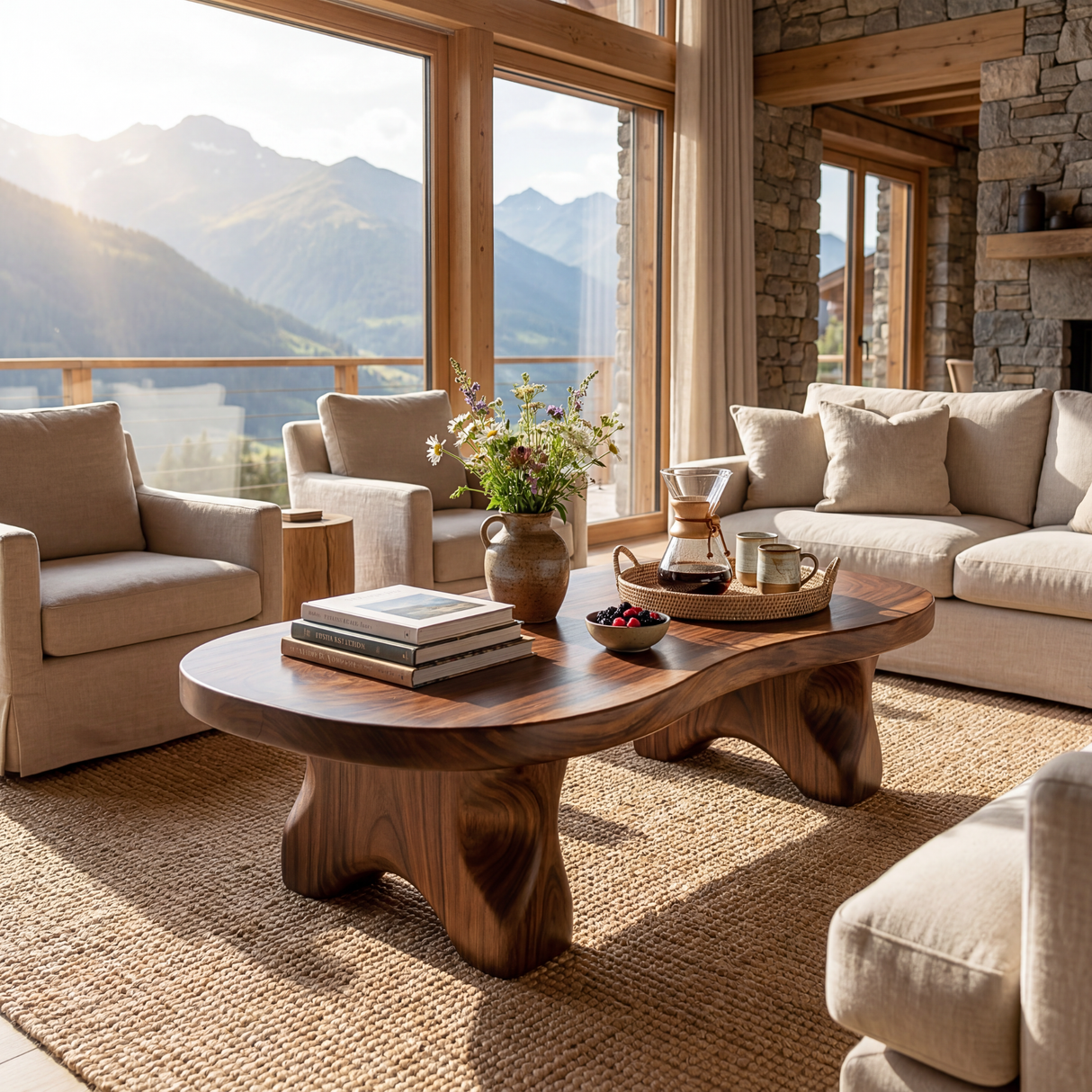 Solid Wood Tea Table with Organic Freeform Top