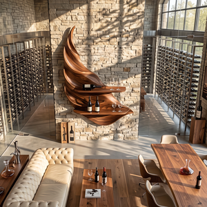 Twisting Leaf Solid Wood Wall Wine Holder with Two Display Shelves