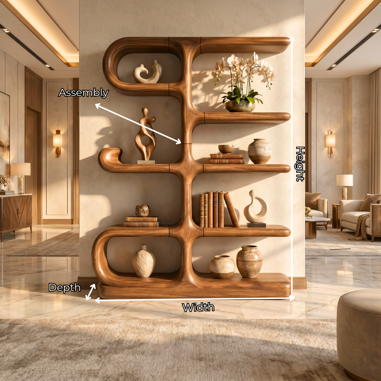 Organic Modern Wooden Bookshelf Sculptural Wall Display Shelf