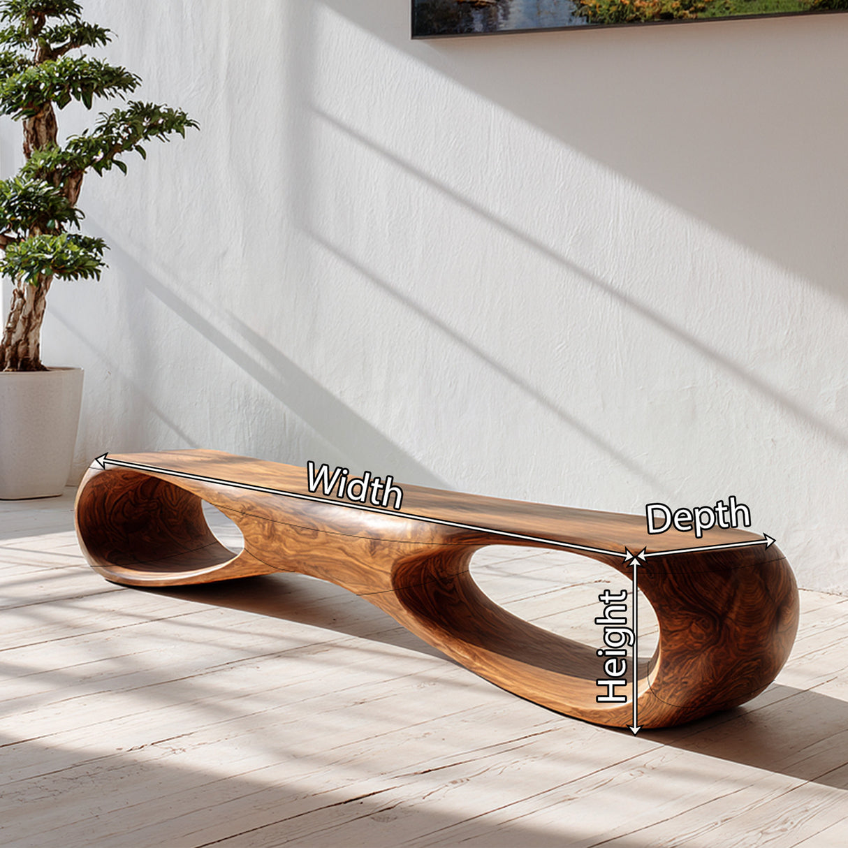 Sculptural Solid Wood Bench with Organic Hollow Design