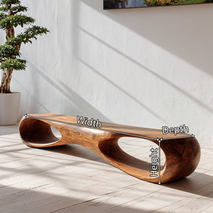 Sculptural Solid Wood Bench with Organic Hollow Design
