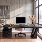 Sculptural Solid Wood Desk With Drawer Cabinet For Home Office