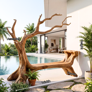 Handmade Natural Tree Wooden Bench Sculpture