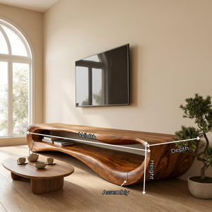 Organic Solid Wood TV Stand with Curved Open Shelf