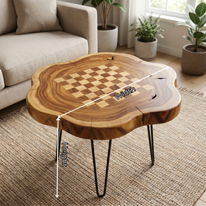 Handcrafted Live Edge Solid Wood Chess Coffee Table with Hairpin Legs