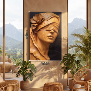 Golden Veil Bloom Wooden Relief Portrait Sculpture Wall Art
