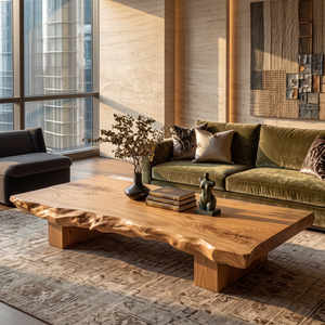Coffee Table Solid Wood with Thick Live Edge Slab Top for Living Room