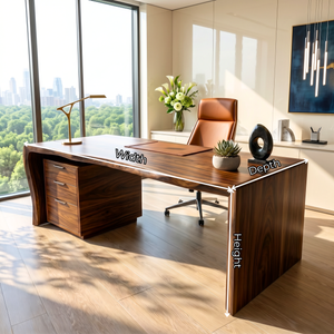 Organic Solid Wood Desk with Curved Edge and Drawer Storage