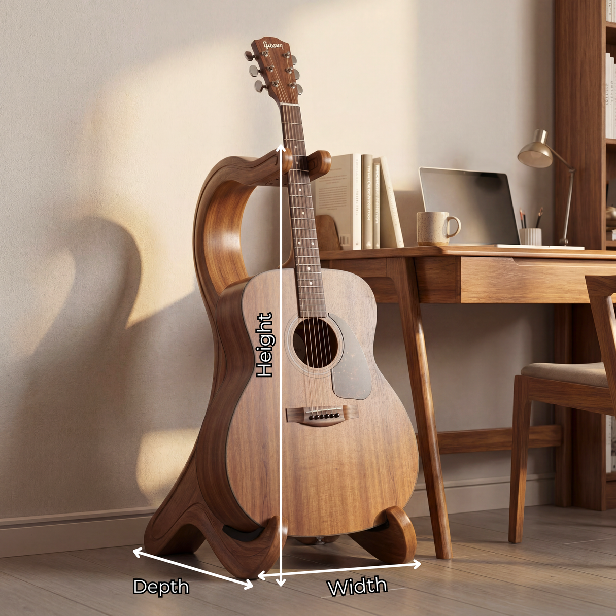 Sculptural Wooden Guitar Stand Modern Acoustic Display Holder